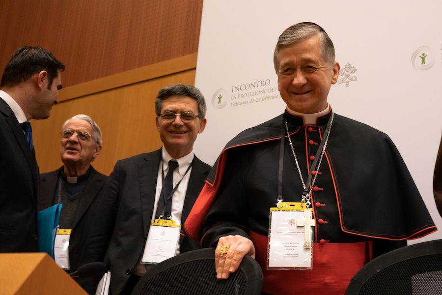 Cardinal Blase Cupich of Chicago during a press briefing in Rome, Feb. 22, 2019.