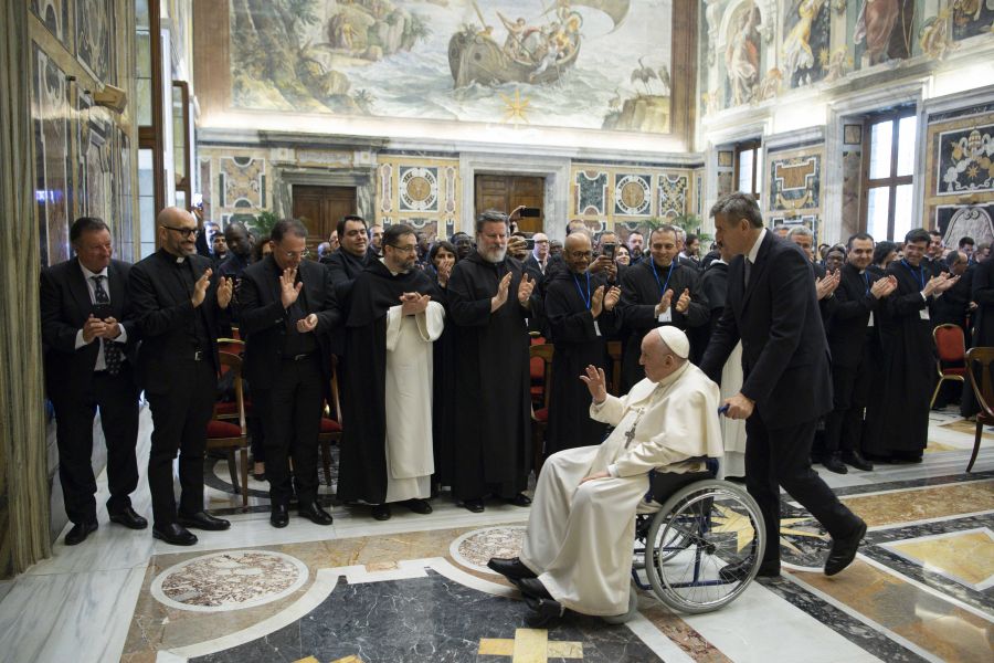 Pope Francis meets with the Pontifical Liturgical Institute in the Apostolic Palace on May 7.