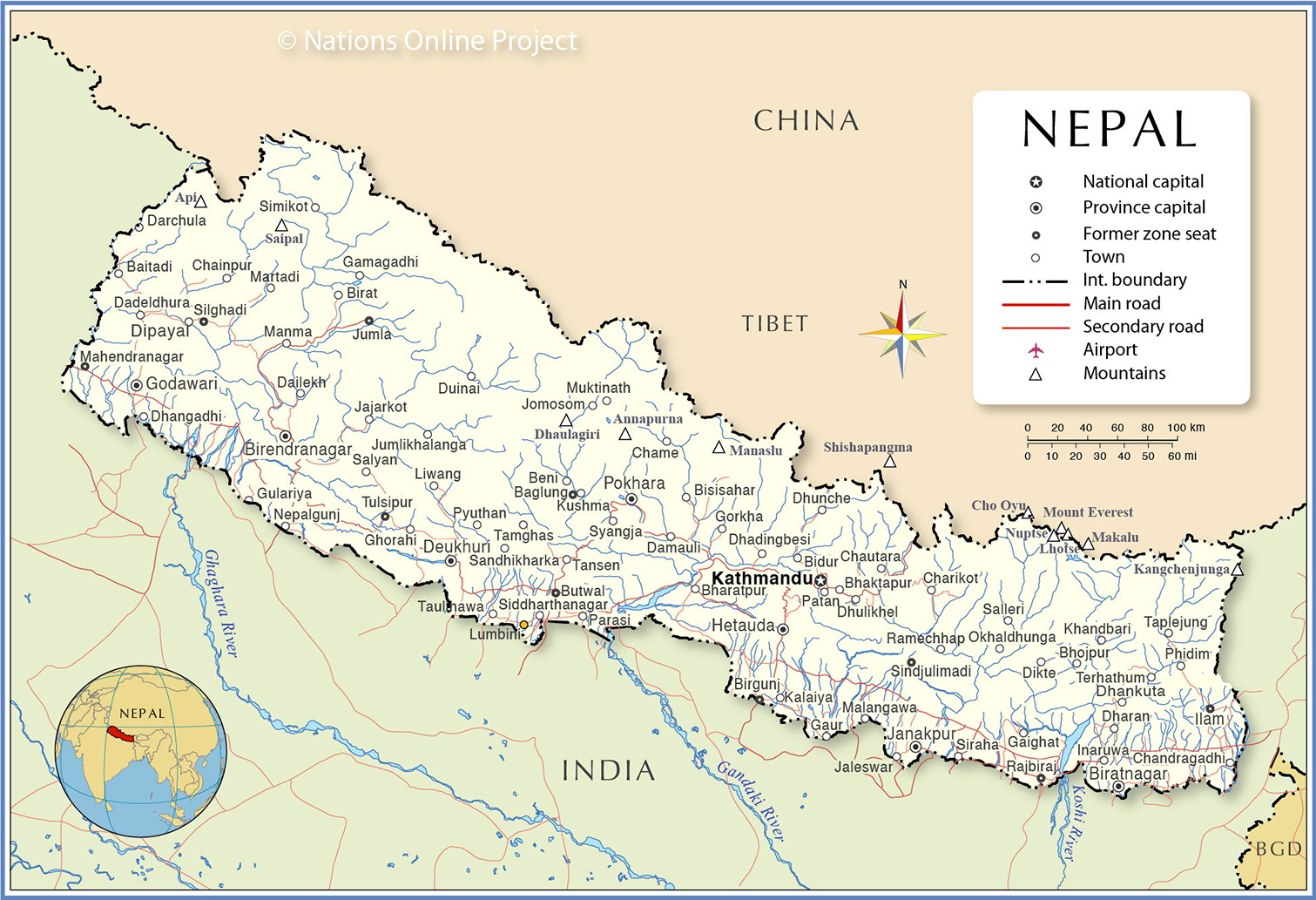 Nepal Map Public Domain from Nations Online Project