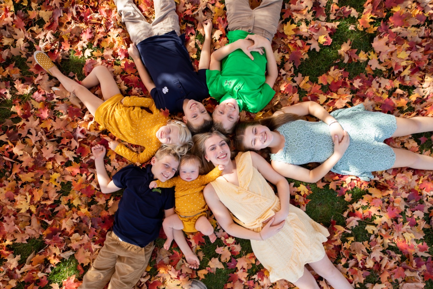 Baby Mary Elizabeth surrounded by her six siblings for a fall family photo. courtesy 