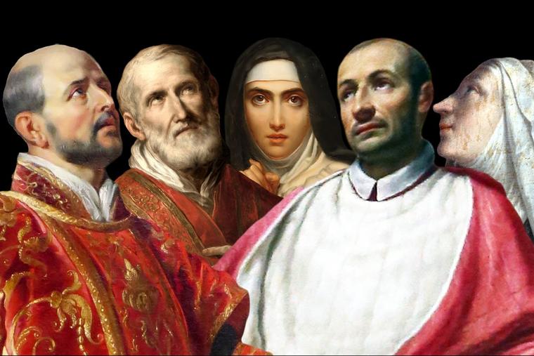 L to R: St. Ignatius of Loyola (Peter Paul Rubens), St. Philip Neri (Sebastiano Conca), St. Teresa of Ávila (François Gérard), St. Charles Borromeo (Matteo Rosselli) and St. Angela Merici (Agostino Ugolini)