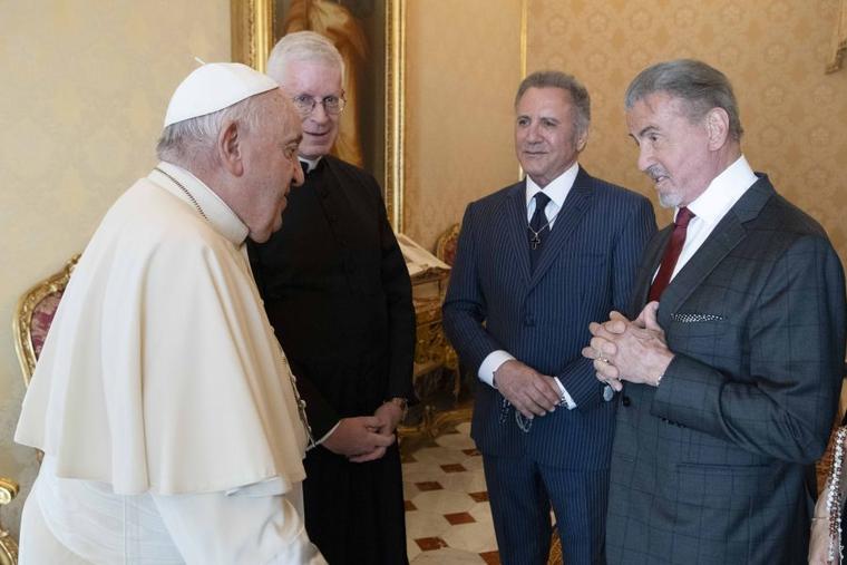 The American actor and director Sylvester Stallone met with Pope Francis at the Vatican on Sept. 8, 2023.