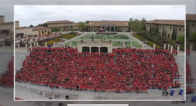 Students, faculty, and friends of Bryce Newman gathered to pray in Manchester Stadium at Cathedral Catholic High School in San Diego for Newman’s healing from brain cancer. Credit: Miracle at Manchester Foundation