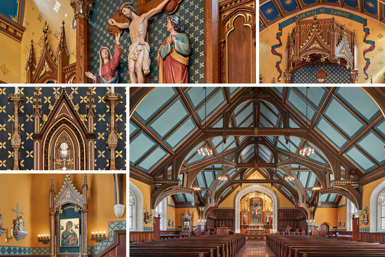  The circa-1909 Protestant chapel has been outfitted with elements for Catholic worship. 