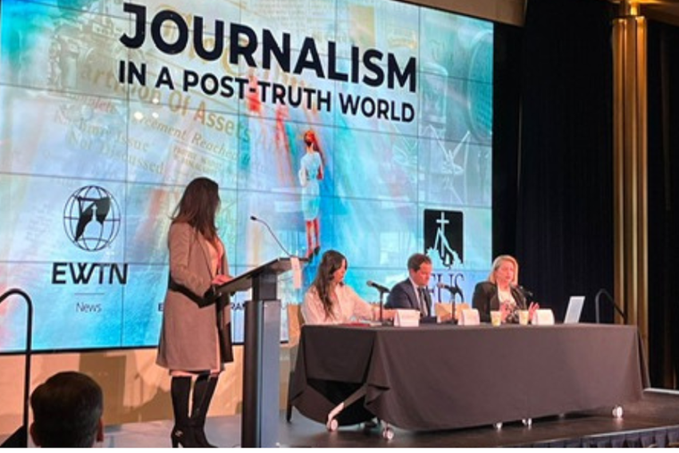 Montse Alvarado, president and chief operating officer of EWTN News, moderates at the ‘Journalism in a Post-Truth World’ conference March 10 at the Museum of the Bible in Washington, D.C.