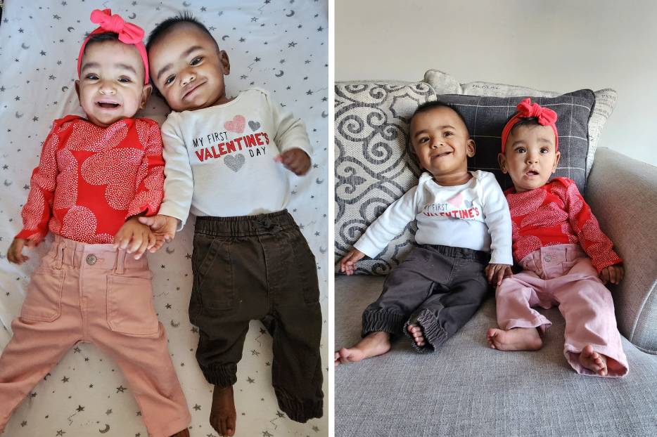 Twins celebrating their first Valentine's Day. courtesy 