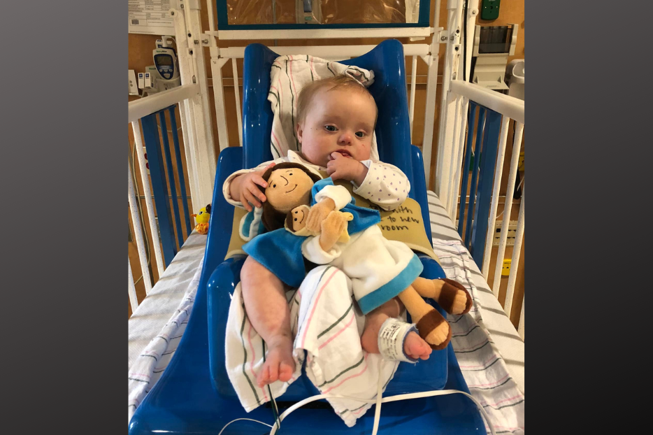 Baby Mary Elizabeth on life support at Riley Hospital. courtesy 