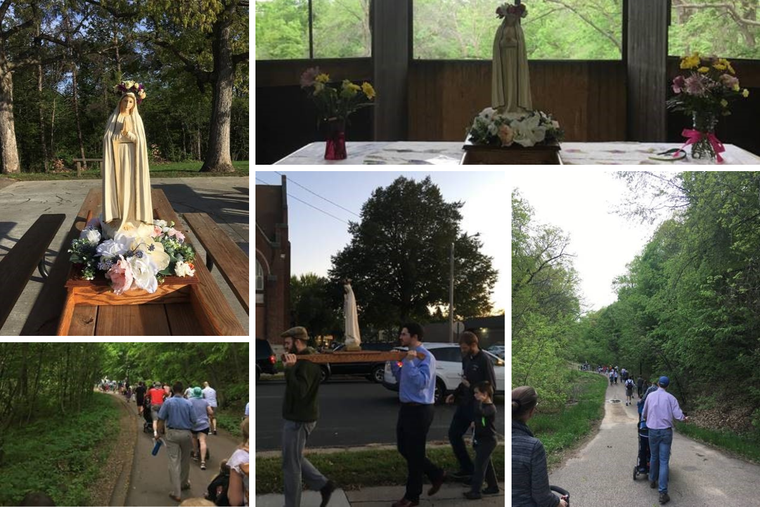 The Spencer family enjoys participating in Marian Rosary processions with local Catholic families.