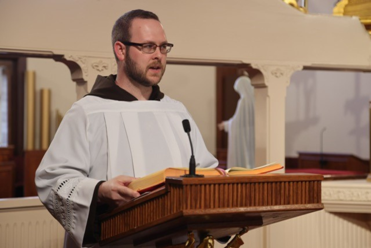 Brother John Therese Marie of the Franciscan Missionaries of the Eternal Word lectors at Mass on EWTN.